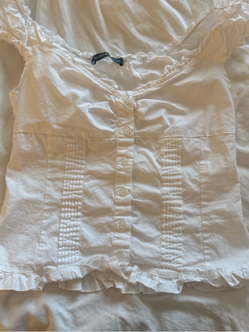 Brandy Melville White Ruffled Button-Front Blouse - White